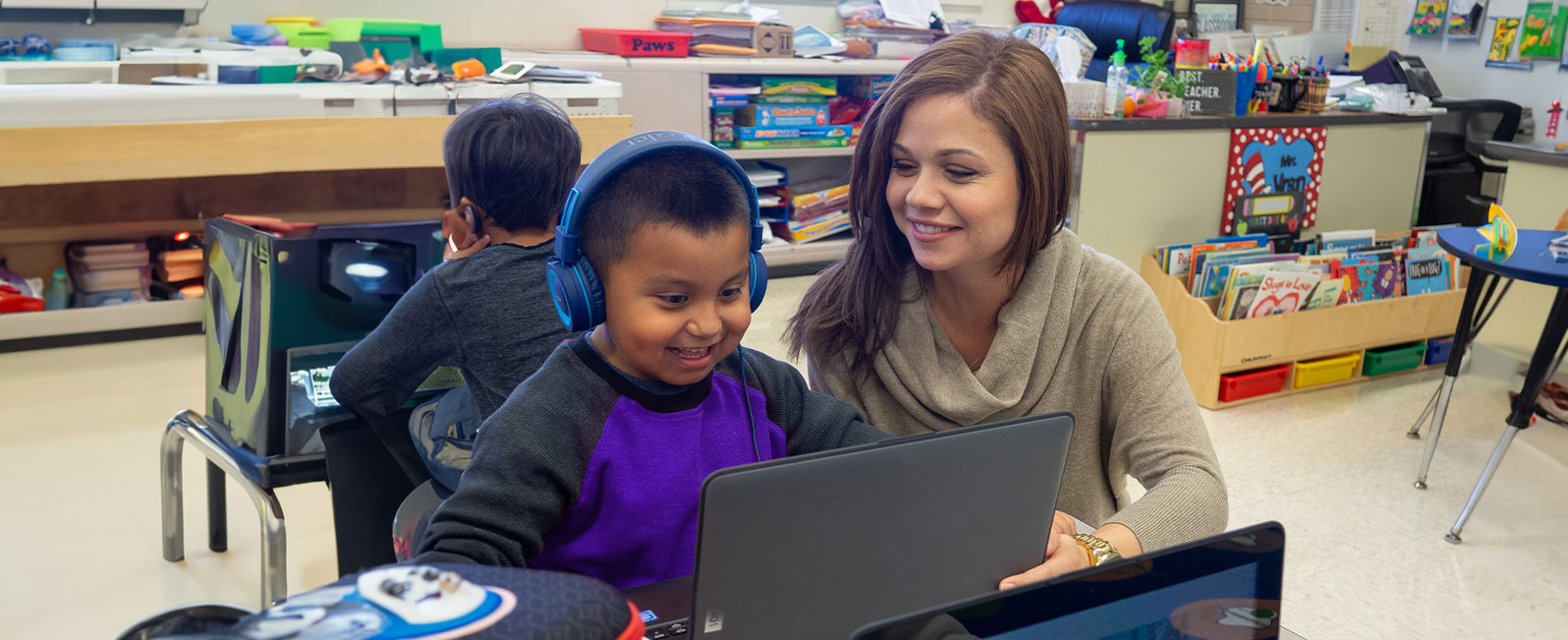 elementary student and teacher